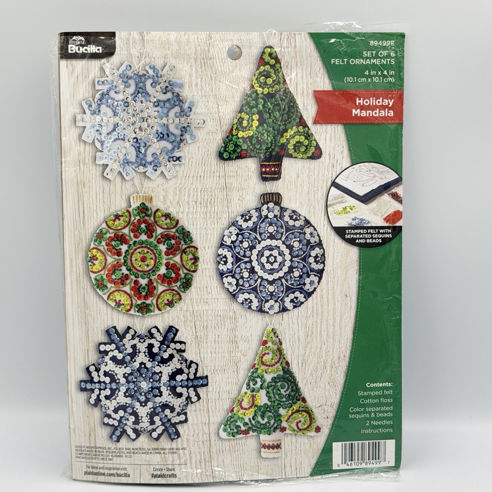 Bucilla Holiday Mandala Felt Ornament Kit Set 6 Sequin Beaded DIY Craft